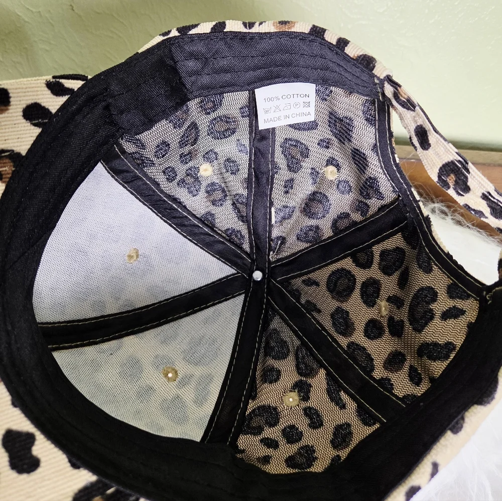 Leopard Print Ladies Adjustable Ponytail Cap with 'Fabulous' Front Patch, NWOT - Picture 8 of 9